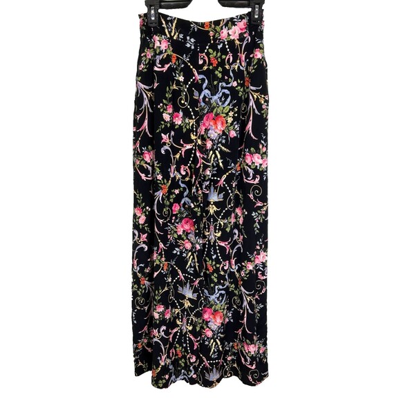 Betsey Johnson Collection 100% Silk Floral Wide Leg Pants Black Colorful Y2K 6 - Picture 9 of 16